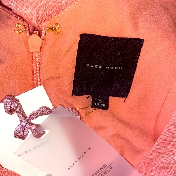 Alex Marie Pink Linen Cotton Blend Tie Waist Pinafore Apron A-Line Midi Dress - Picture 3 of 5